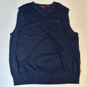 Izod Sweater Vest V-Neck Cotton Knit Navy Blue